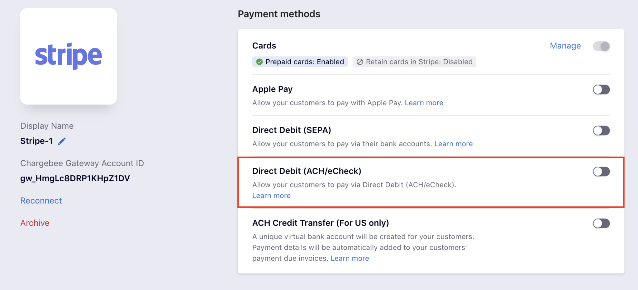 Enable paid. Stripe payment method. Ach payments. Stripe verification.